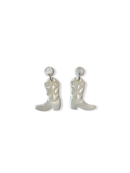 White Boot Earrings