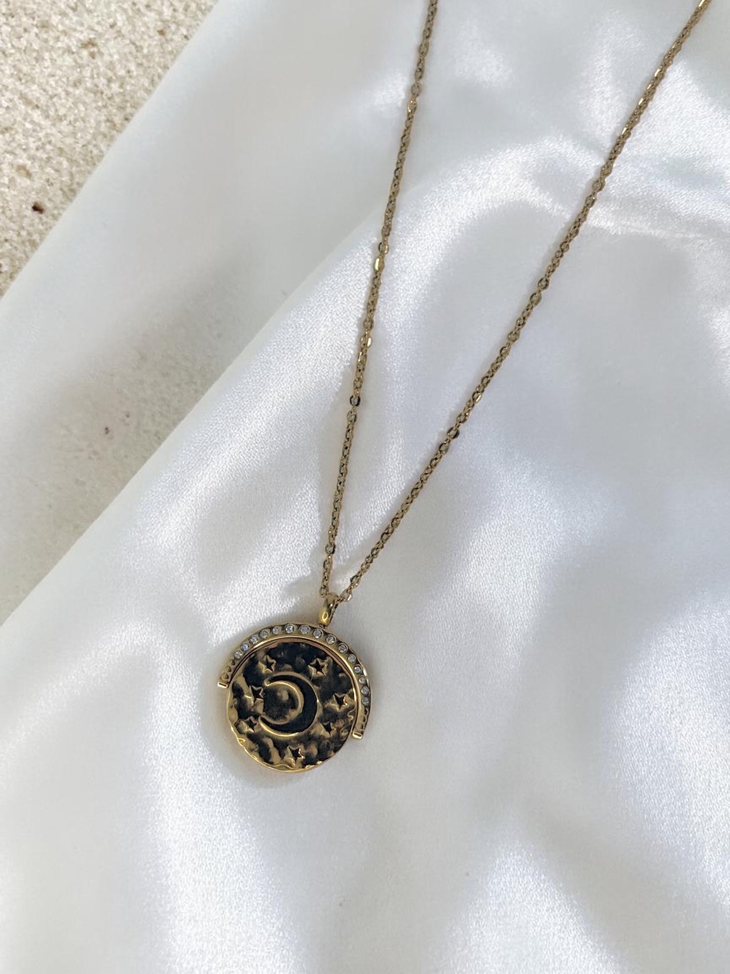 Reversible Sun and Moon Pendant Necklace Two Sided Celestial Jewelry