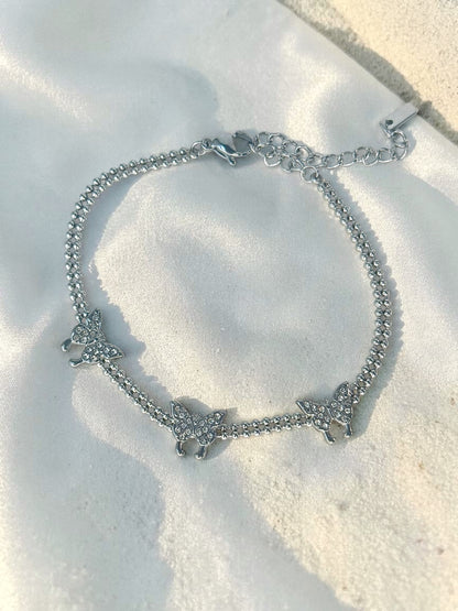 Triple Butterfly Pavé Double Ball Chain Bracelet – Waterproof & Tarnish-Free