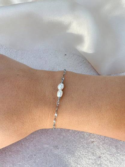Double Freshwater Pearl Waterproof Chain Bracelet - Tarnish-Free Gold & Silver