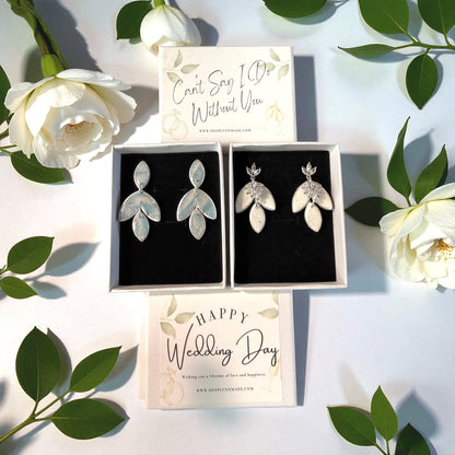 Dusty Blue & Sparkling White Marbled Bridal Earrings Set ￼