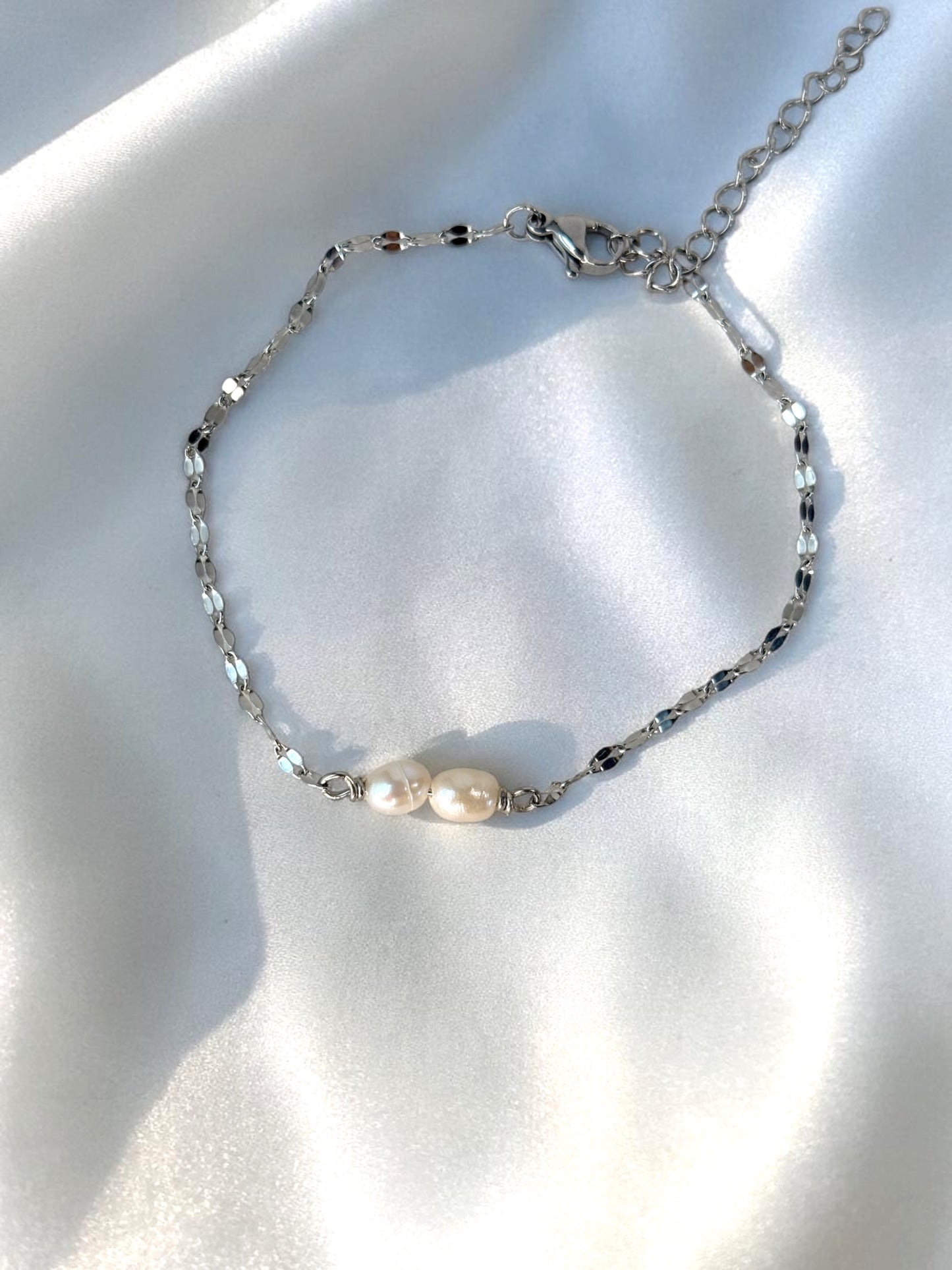 Double Freshwater Pearl Waterproof Chain Bracelet - Tarnish-Free Gold & Silver