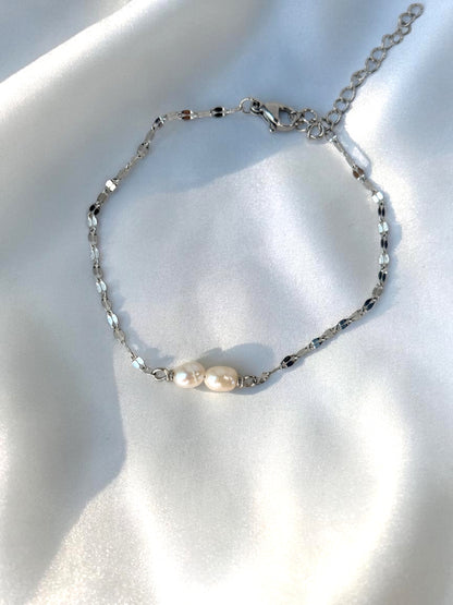 Double Freshwater Pearl Waterproof Chain Bracelet - Tarnish-Free Gold & Silver