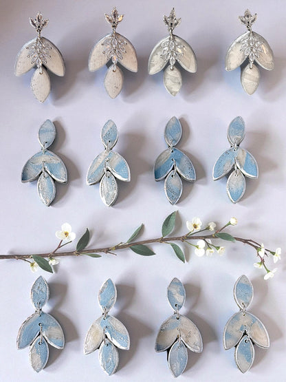 Dusty Blue & Sparkling White Marbled Bridal Earrings Set ￼