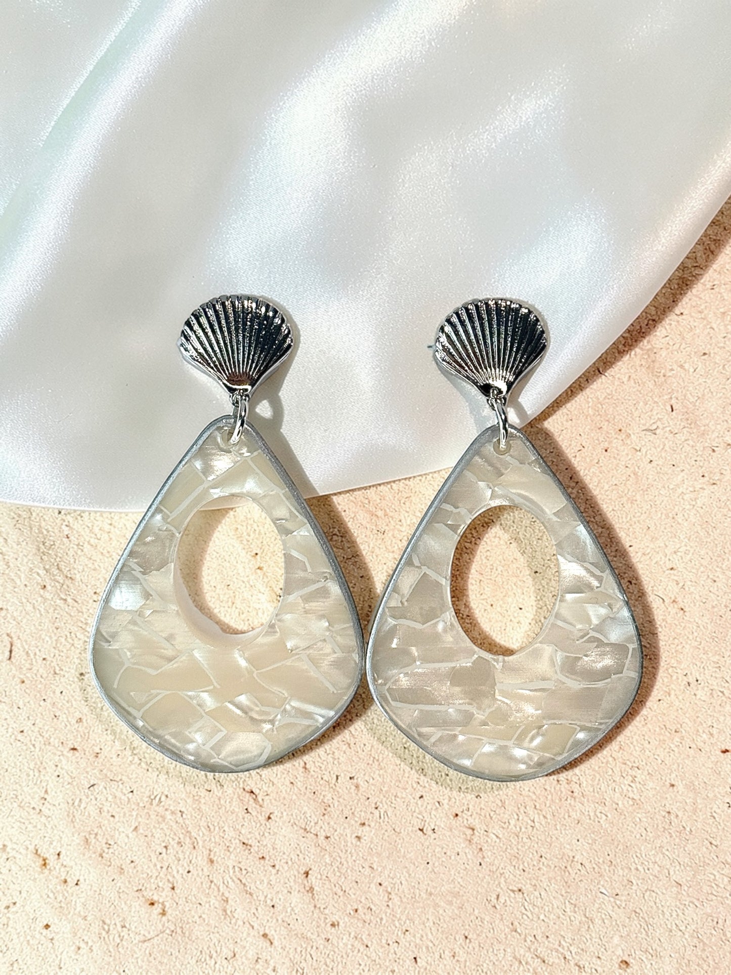 Luminous Tide Mother of Pearl Shell Drop Earrings in Gold or Silver 