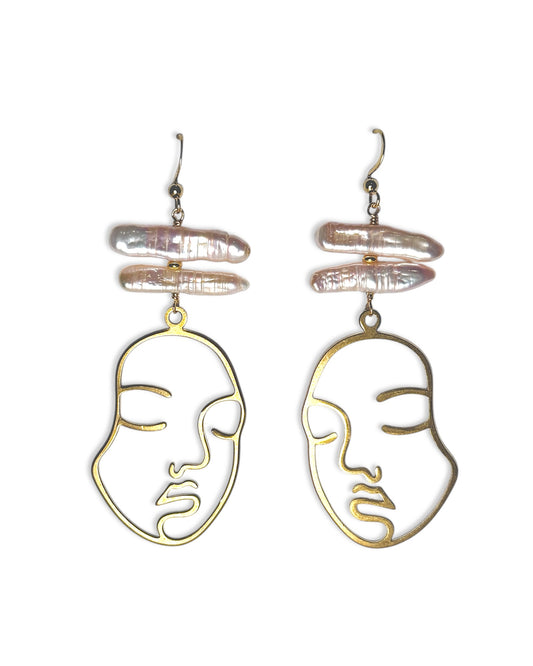 Biwa Pearl Face Earrings