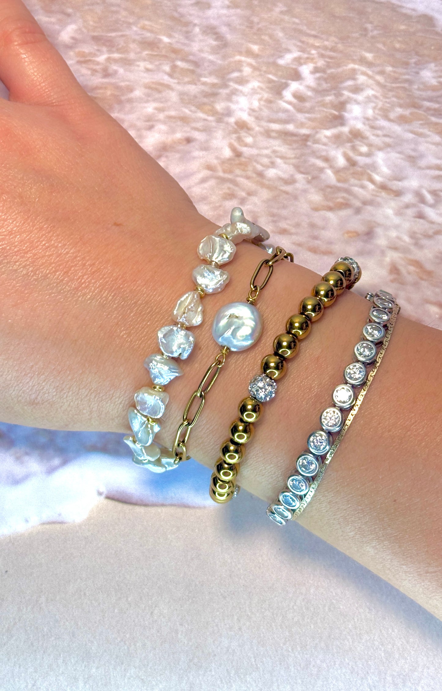 Keshi Pearl & Gold Bead Bracelet