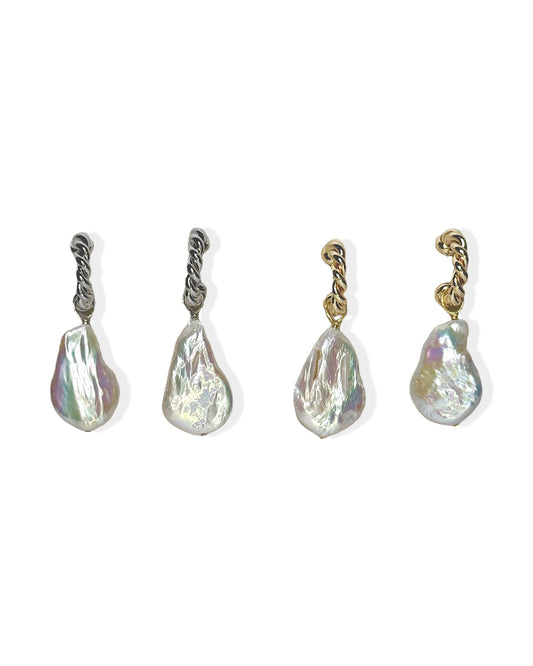 Baroque Pearl Twist Hoop Earrings available in golden & silver