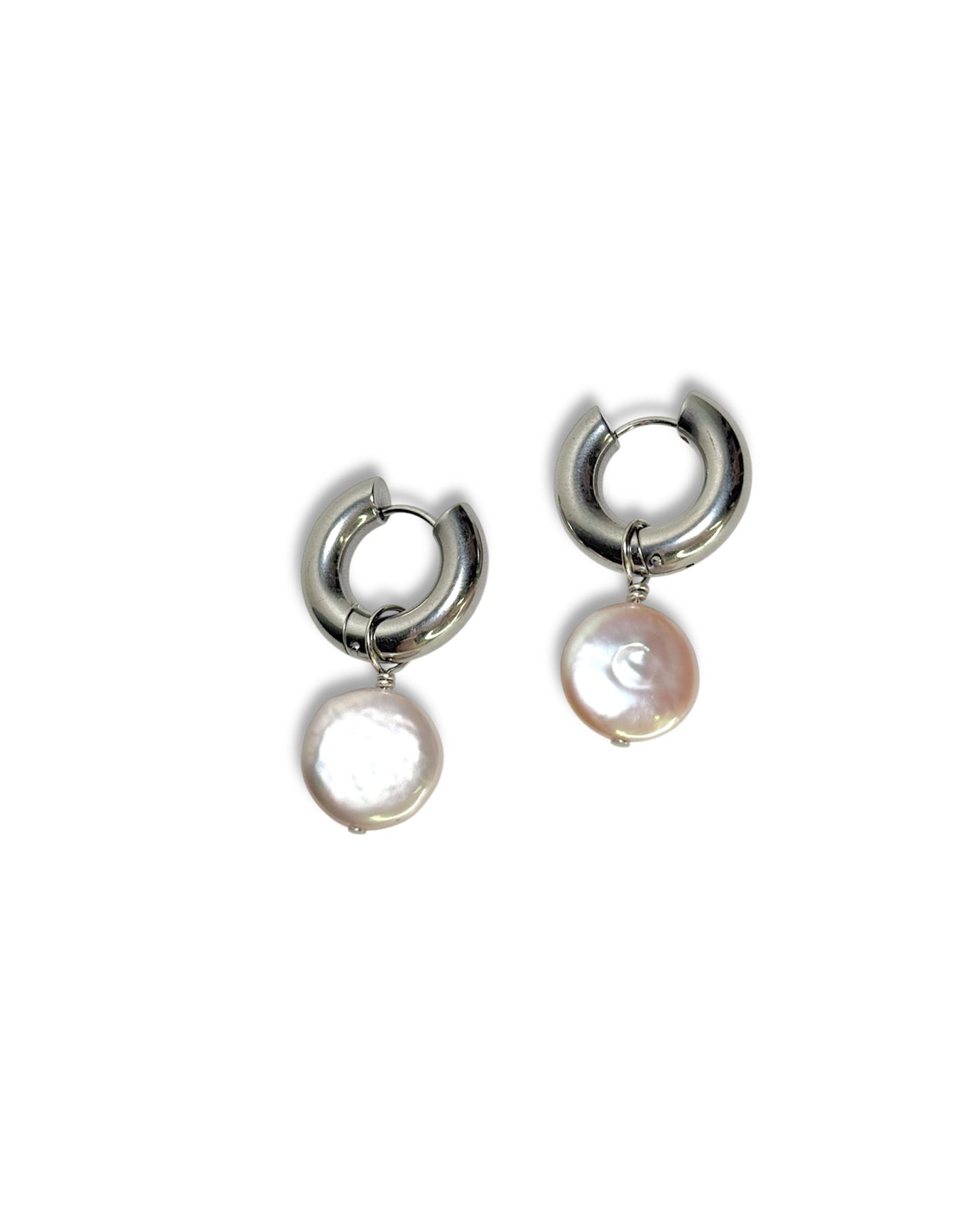 Chunky Hoop Pearl Dangle Earrings