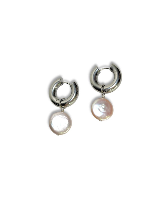 Chunky Hoop Pearl Dangle Earrings