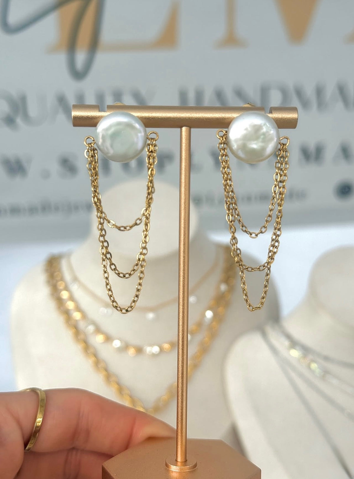 Coin Pearl Chain Earrings