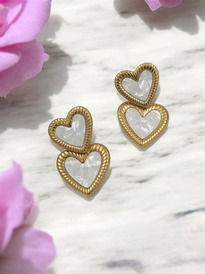 Mother of Pearl Double Heart Earrings