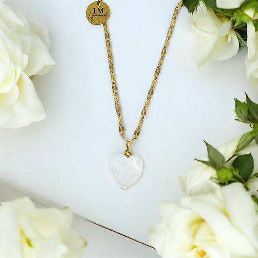 Mother of Pearl Heart Necklace available in silver