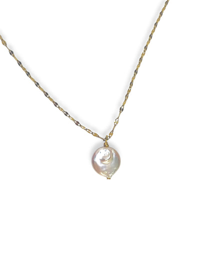 Freshwater Coin Pearl Necklace Silver or Gold