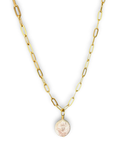 Paper Clip Coin Pearl Necklace