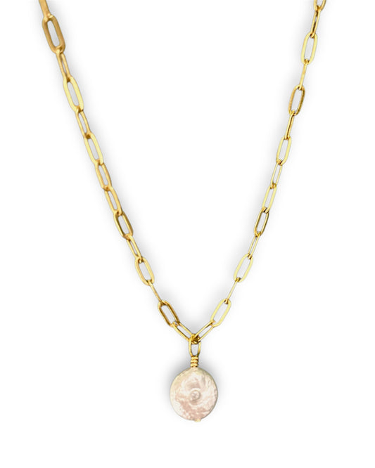Paper Clip Coin Pearl Necklace