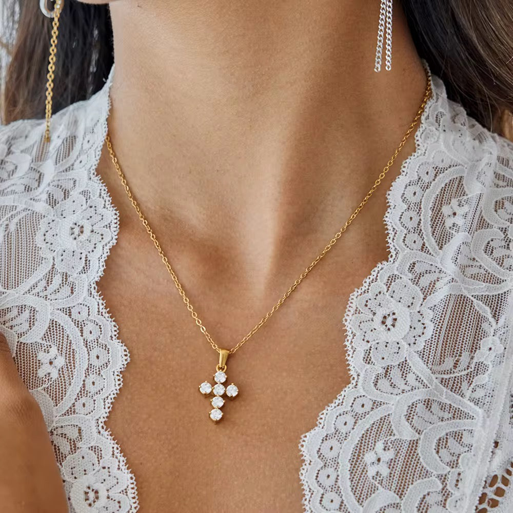 Golden Aura Cross Necklace