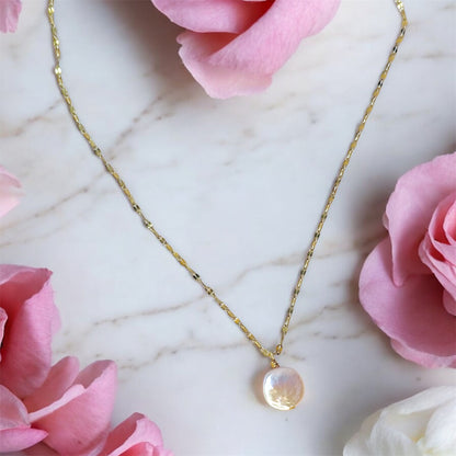 Freshwater Coin Pearl Necklace Silver or Gold