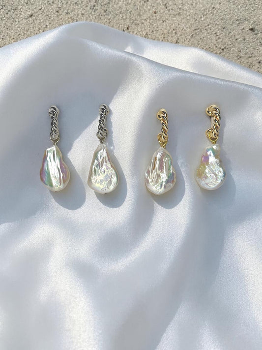Baroque Pearl Twist Hoop Earrings available in golden & silver