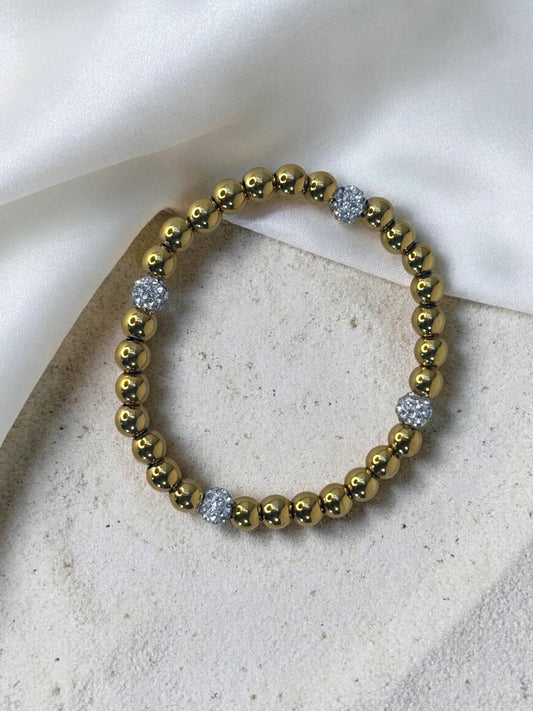 Gold Beaded Stretch Bracelet with Sparkling Pavé Accents
