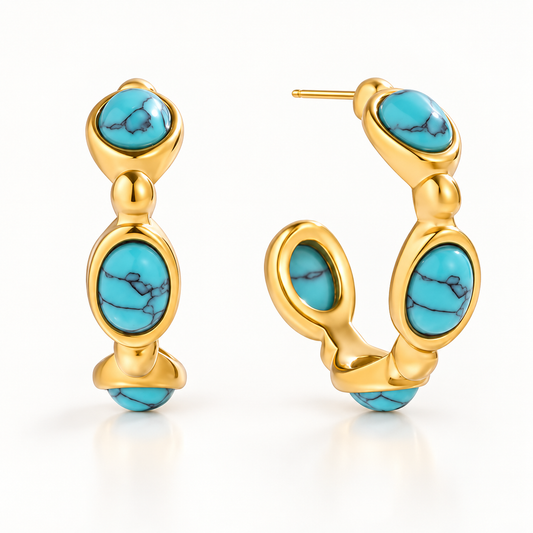 The Turquoise Pearl Oval Hoop Earrings