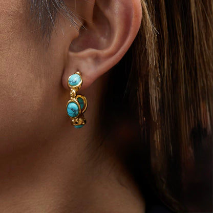 The Turquoise Pearl Oval Hoop Earrings