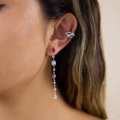 The Colorful Zircon Geometric Tassel Earrings