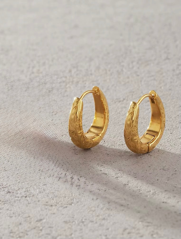 The Vintage Botanical Scroll Huggie Hoop Earrings
