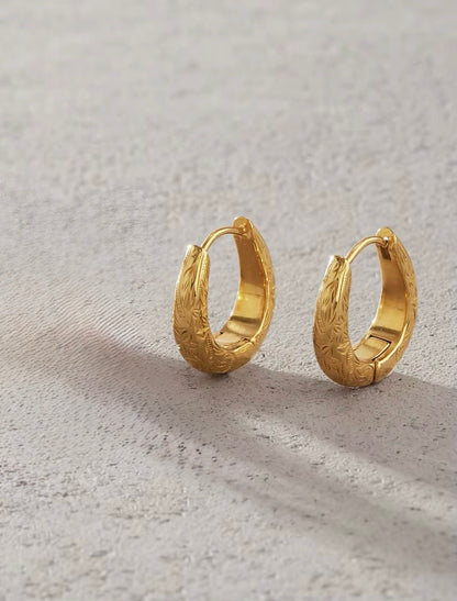 The Vintage Botanical Scroll Huggie Hoop Earrings