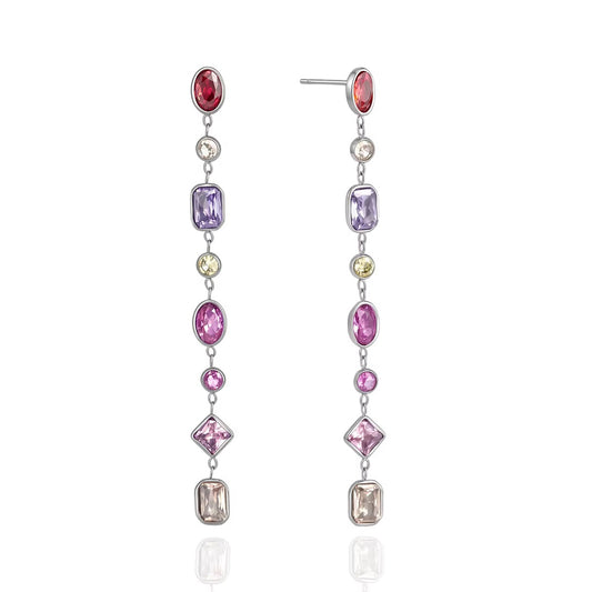 The Colorful Zircon Geometric Tassel Earrings