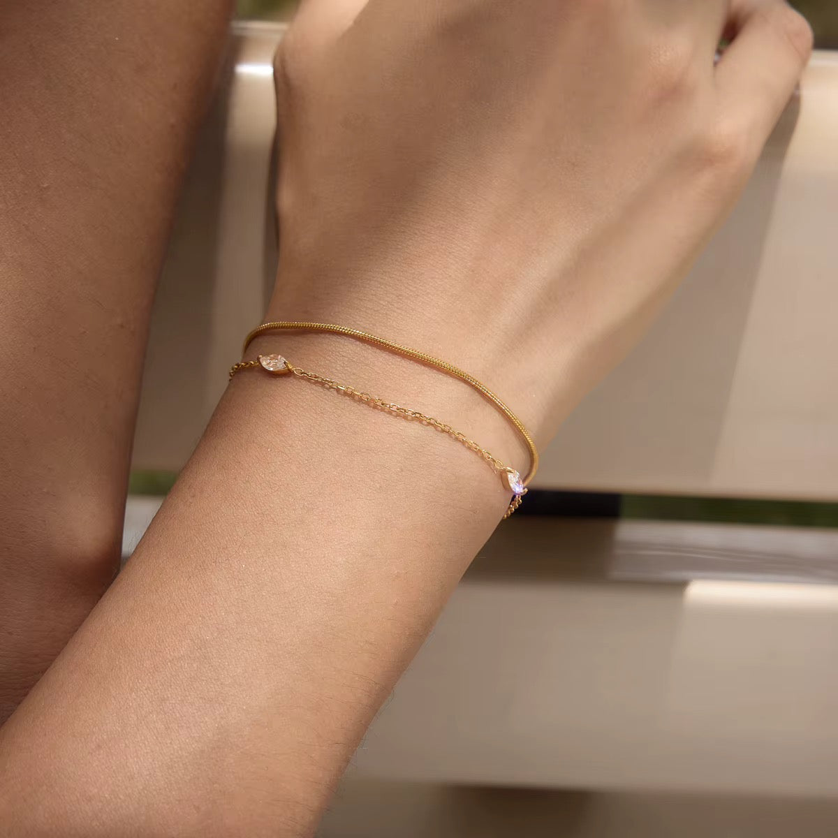 The Marquise Zircon Snake Chain Bracelet
