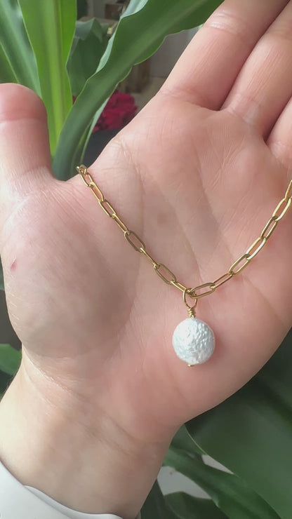 Paper Clip Coin Pearl Necklace